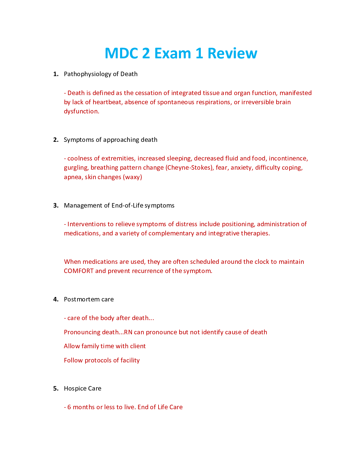 MDC 2 Exam 1 Review Version 2 With Questions and Answers Browsegrades
